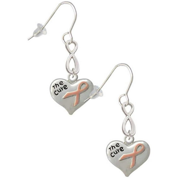 Delight Jewelry Silvertone Small Heart with Pink Ribbon ''The Cure'' Silver tone Infinity French Earrings