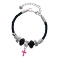 thumbnail image 1 of Delight Jewelry Silvertone Small Hot Pink Crystal Cross Granddaughter Celtic Knot Leather Bead Bracelet, 7"+2" Extender, 1 of 4