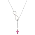 thumbnail image 1 of Delight Jewelry Silvertone Small Hot Pink Crystal Cross Silver tone Elegant Infinity Lariat Necklace, 1 of 4