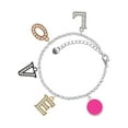 thumbnail image 1 of Delight Jewelry Silvertone Small Hot Pink Enamel Disc Multi-Colored Crystal Love Charm Bracelet, 1 of 5