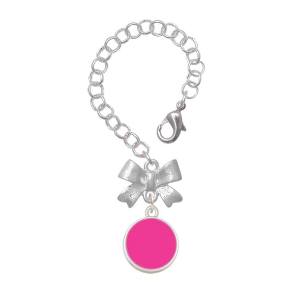 Delight Jewelry Silvertone Small Hot Pink Enamel Disc - Silvertone Bow Charm Accessory for Tumblers and Thermal Cups