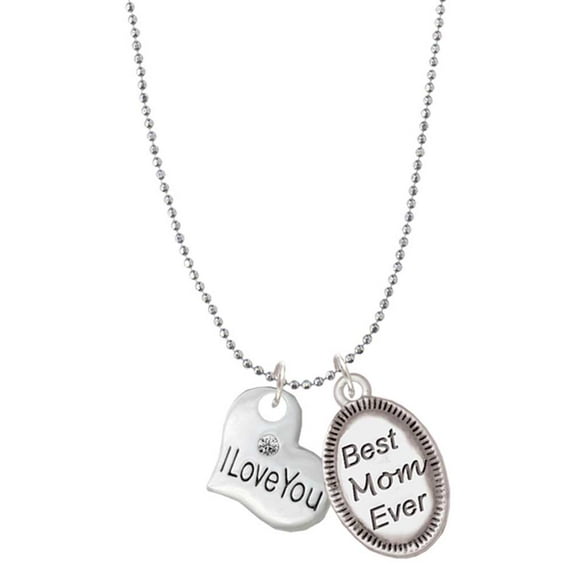 Delight Jewelry Silvertone Small I Love You Heart Best Mom Ever Charm Necklace