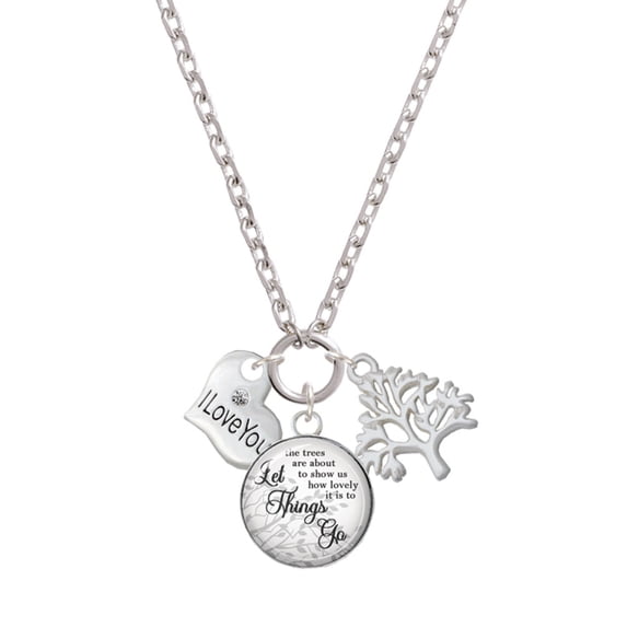 Delight Jewelry Silvertone Small I Love You Heart Let Things Go Fall Zoey Charm Necklace, 28"
