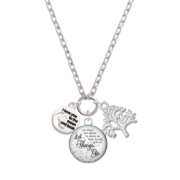 Delight Jewelry Silvertone Small I Love You to the Moon Let Things Go Fall Zoey Charm Necklace, 28"