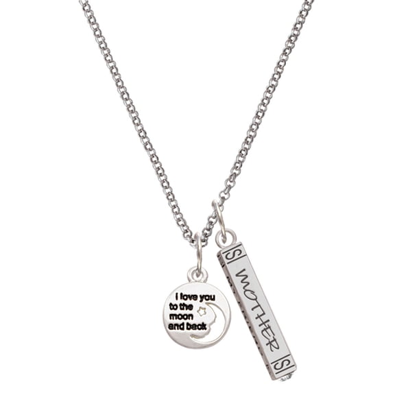 Delight Jewelry Silvertone Small I Love You to the Moon Silvertone Mother Daughter Bar Charm Necklace, 23"