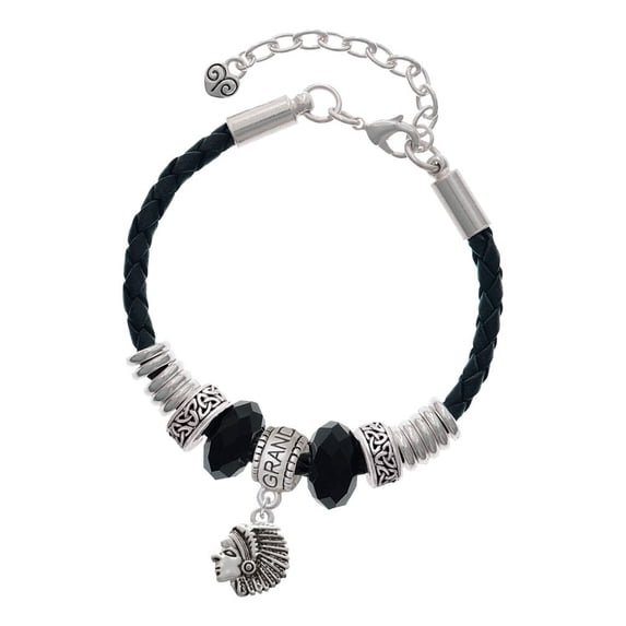 Delight Jewelry Silvertone Small Indian - Mascot Granddaughter Celtic Knot Leather Bead Bracelet, 7"+2" Extender