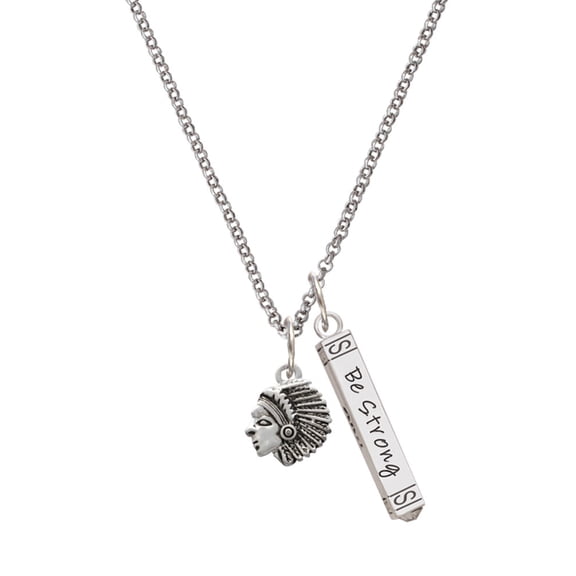 Delight Jewelry Silvertone Small Indian - Mascot Silvertone Be Strong and Courageous Bar Charm Necklace, 23"