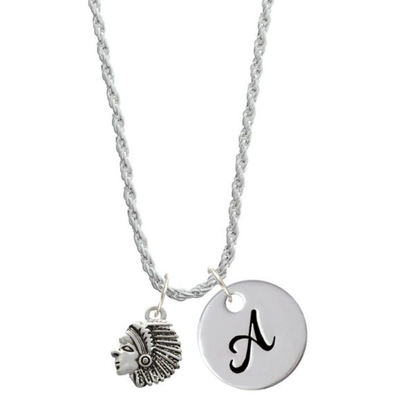 Delight Jewelry Silvertone Small Indian - Mascot Silvertone Script Initial Disc - A - Charm Necklace, 20"+3"