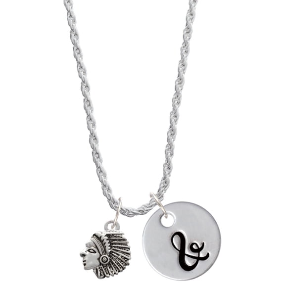 Delight Jewelry Silvertone Small Indian - Mascot Silvertone Script Initial Disc - & - Charm Necklace, 20"+3"