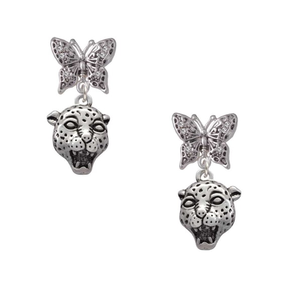 Delight Jewelry Silvertone Small Jaguar - Mascot Silvertone Antiqued Butterfly Post Earrings