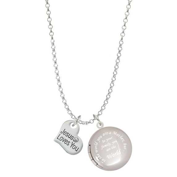 Delight Jewelry Silvertone Small Jesus Loves You Heart To the World You are a Mother Locket Necklace