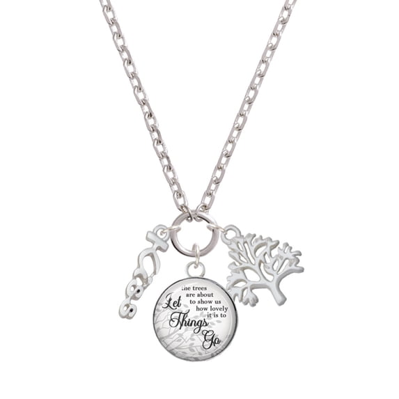 Delight Jewelry Silvertone Small Kiss Script Let Things Go Fall Zoey Charm Necklace, 28"