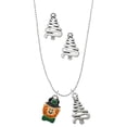 thumbnail image 1 of Delight Jewelry Silvertone Small Leprechaun with Bow Tie Silver tone Zig Zag Christmas Tree Charm Necklace and Stud Earrings, 1 of 4