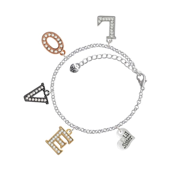 Delight Jewelry Silvertone Small ''Lil Sister'' Heart with Clear Crystal Multi-Colored Crystal Love Charm Bracelet