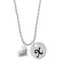 thumbnail image 1 of Delight Jewelry Silvertone Small ''Lil Sister'' Heart with Clear Crystal Silvertone Script Initial Disc - X - Charm Necklace, 20"+3", 1 of 1