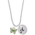 thumbnail image 1 of Delight Jewelry Silvertone Small Lime Green & Blue Butterfly Silvertone Script Initial Disc - A - Charm Necklace, 20"+3", 1 of 4