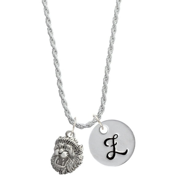 Delight Jewelry Silvertone Small Lion - Mascot Silvertone Script Initial Disc - Z - Charm Necklace, 20"+3"