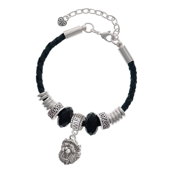 Delight Jewelry Silvertone Small Lion - Mascot Wife Celtic Knot Leather Bead Bracelet, 7"+2" Extender