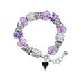 thumbnail image 1 of Delight Jewelry Silvertone Small Long Black Heart Purple Butterfly Bead Charm Bracelet, 7"+1" Extender, 1 of 1