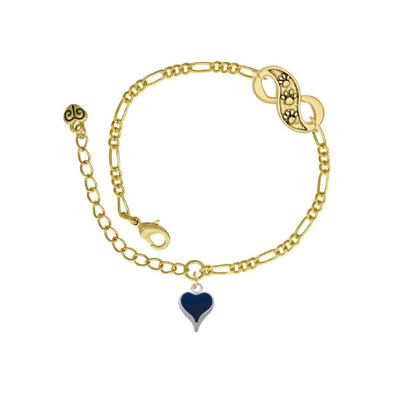 Delight Jewelry Silvertone Small Long Blue Heart Gold-tone Paw Infinity Link Chain Bracelet, 6"+2" Extender