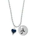thumbnail image 1 of Delight Jewelry Silvertone Small Long Blue Heart Silvertone Script Initial Disc - A - Charm Necklace, 20"+3", 1 of 4