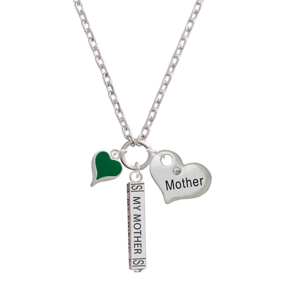 Delight Jewelry Silvertone Small Long Green Heart Always My Mother Bar Zoe Necklace