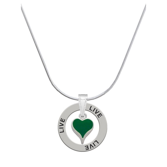 Delight Jewelry Silvertone Small Long Green Heart Live Ring Charm Necklace, 18"