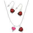 thumbnail image 1 of Delight Jewelry Silvertone Small Long Hot Pink Heart Red Lucky Ladybug Necklace and Dangle Earrings Set, 1 of 6