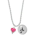 thumbnail image 1 of Delight Jewelry Silvertone Small Long Hot Pink Heart Silvertone Script Initial Disc - A - Charm Necklace, 20"+3", 1 of 4