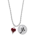 thumbnail image 1 of Delight Jewelry Silvertone Small Long Maroon Heart Silvertone Script Initial Disc - M - Charm Necklace, 20"+3", 1 of 4