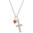 thumbnail image 1 of Delight Jewelry Silvertone Small Long Orange Heart I Set You Apart Engraved Cross Zoey Necklace, 28", 1 of 4