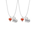 thumbnail image 1 of Delight Jewelry Silvertone Small Long Orange Heart Mother & Daughter Heart Necklaces (Set of 2), 19"+2", 1 of 4