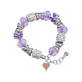 thumbnail image 1 of Delight Jewelry Silvertone Small Long Pink Heart Purple Butterfly Bead Charm Bracelet, 7"+1" Extender, 1 of 1