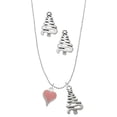 thumbnail image 1 of Delight Jewelry Silvertone Small Long Pink Heart Silver tone Zig Zag Christmas Tree Charm Necklace and Stud Earrings, 1 of 4