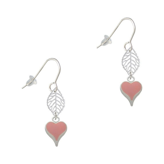 Delight Jewelry Silvertone Small Long Pink Heart Silvertone Leaf French Earrings