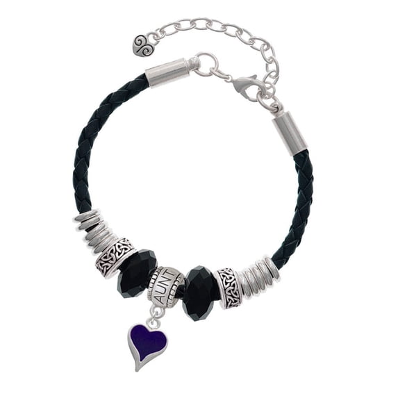 Delight Jewelry Silvertone Small Long Purple Heart Aunt Celtic Knot Leather Bead Bracelet, 7"+2" Extender