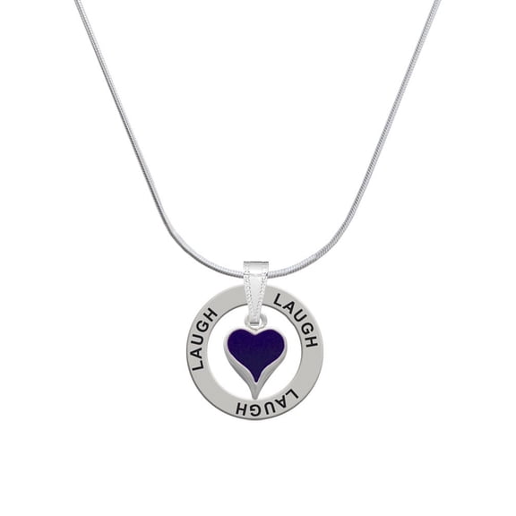 Delight Jewelry Silvertone Small Long Purple Heart Laugh Ring Charm Necklace, 18"