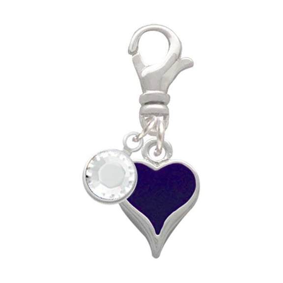 Delight Jewelry Silvertone Small Long Purple Heart - Silvertone Clip on Charm with Clear Crystal Drop