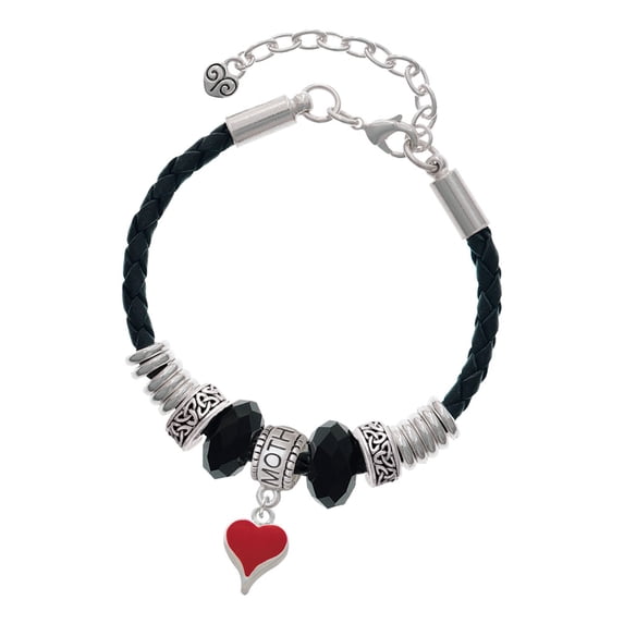Delight Jewelry Silvertone Small Long Red Heart Mother Celtic Knot Leather Bead Bracelet, 7"+2" Extender