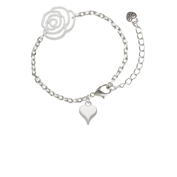Delight Jewelry Silvertone Small Long White Heart Silver-tone Flower Link Chain Bracelet, 6.75"+2" Extender
