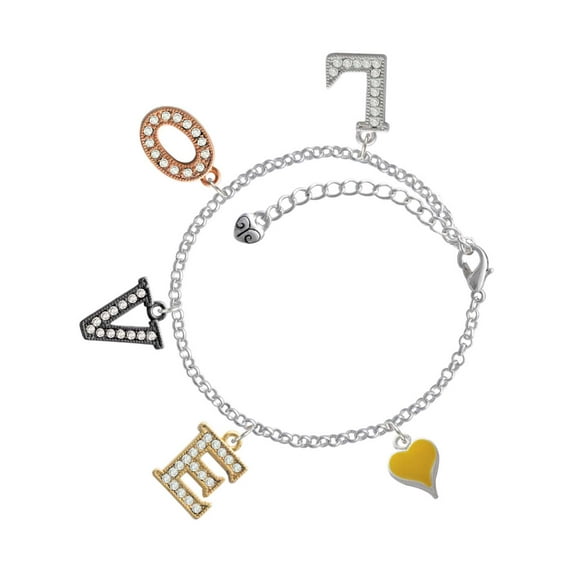 Delight Jewelry Silvertone Small Long Yellow Heart Multi-Colored Crystal Love Charm Bracelet
