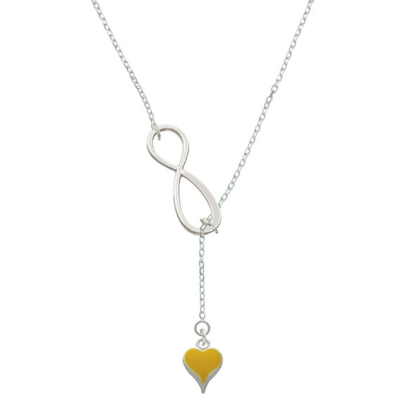 Delight Jewelry Silvertone Small Long Yellow Heart Silver tone Elegant Infinity Lariat Necklace