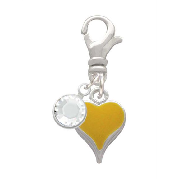 Delight Jewelry Silvertone Small Long Yellow Heart - Silvertone Clip on Charm with Clear Crystal Drop