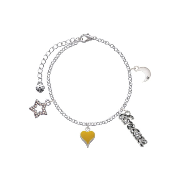 Delight Jewelry Silvertone Small Long Yellow Heart Silvertone Dream Big Charm Bracelet, 7.5+2" Extender