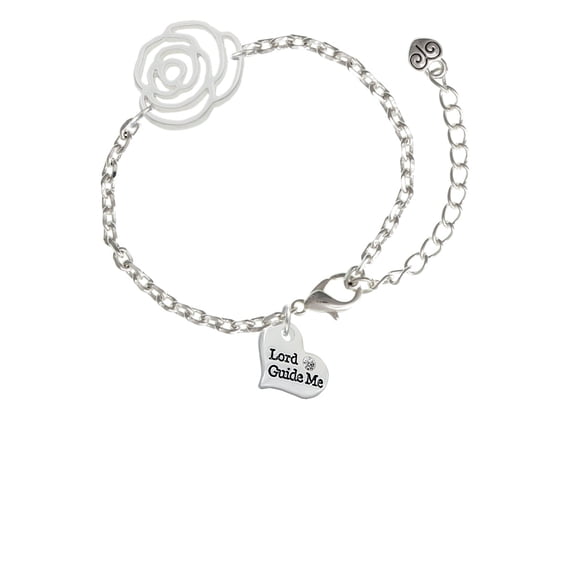 Delight Jewelry Silvertone Small Lord Guide Me Heart Silver-tone Flower Link Chain Bracelet, 6.75"+2" Extender