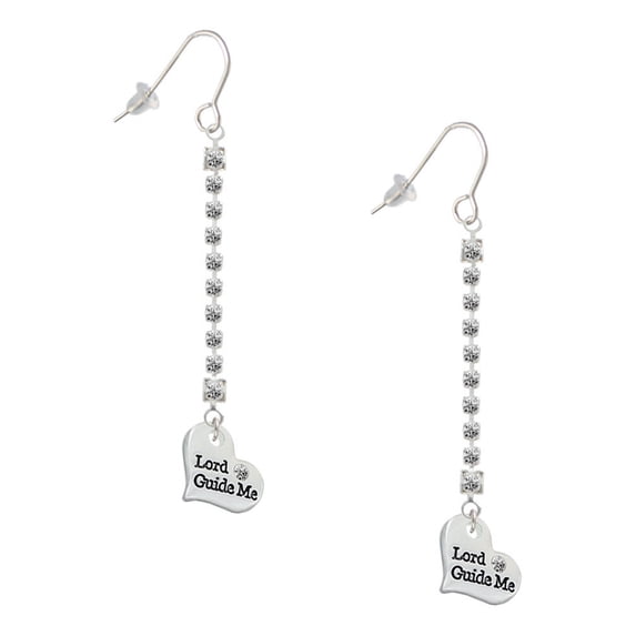 Delight Jewelry Silvertone Small Lord Guide Me Heart - Silver-tone Long Sparkle Dangle French Earrings
