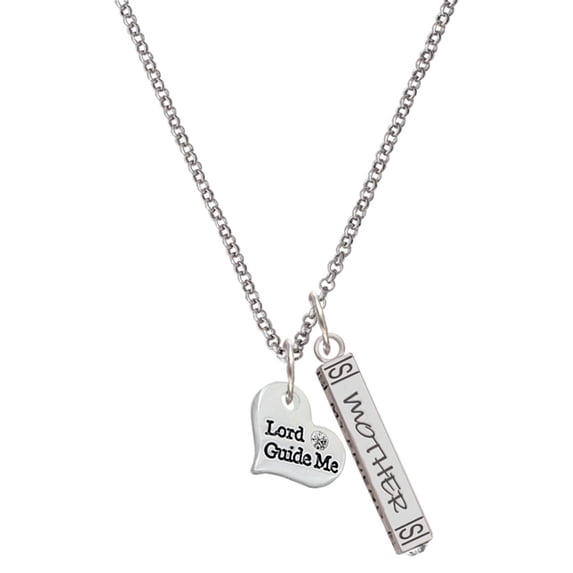 Delight Jewelry Silvertone Small Lord Guide Me Heart Silvertone Mother Daughter Bar Charm Necklace, 23"