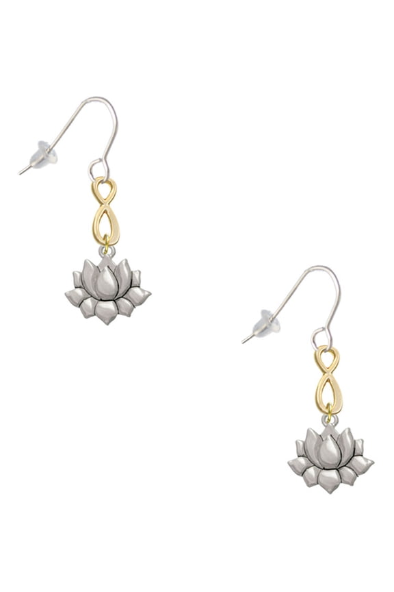 Silvertone Small Lotus Flower Gold Tone Infinity French Earrings