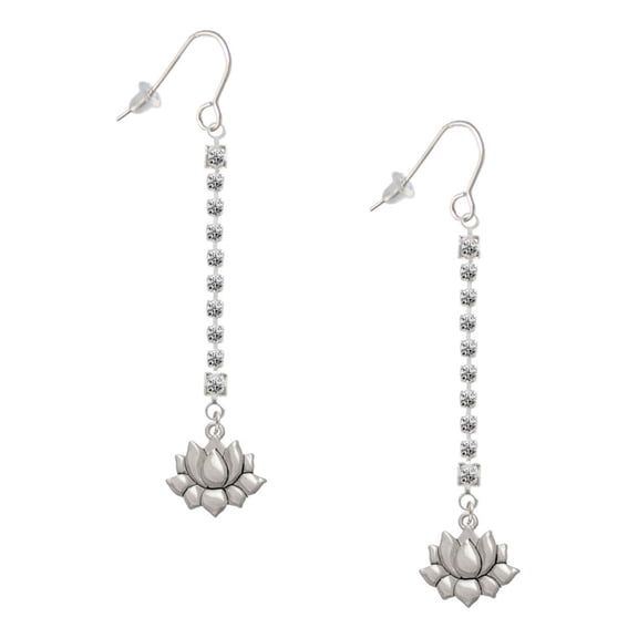 Delight Jewelry Silvertone Small Lotus Flower - Silver-tone Long Sparkle Dangle French Earrings