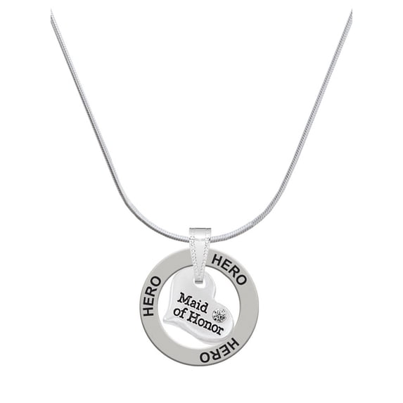Delight Jewelry Silvertone Small Maid of Honor Heart Hero Ring Charm Necklace, 18"
